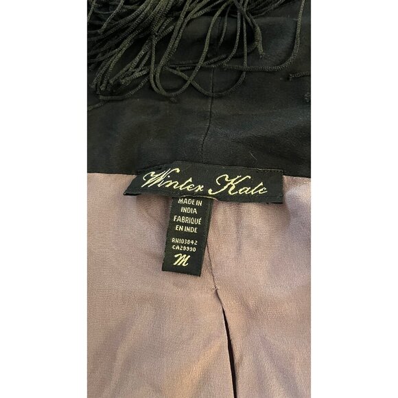 RARE!  WINTER KATE BLACK VINTAGE SILK FRINGE BOHO STEVIE KIMONO JACKET - Picture 8 of 9